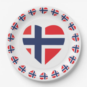 PLATO DE PAPEL BANDERA DE LA FORMA DEL CORAZÓN DE NORUEGA