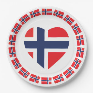 PLATO DE PAPEL BANDERA DE LA FORMA DEL CORAZÓN DE NORUEGA