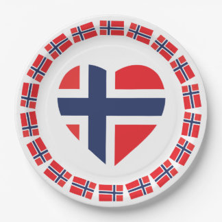 PLATO DE PAPEL BANDERA DE LA FORMA DEL CORAZÓN DE NORUEGA