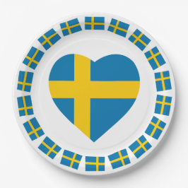 PLATO DE PAPEL BANDERA DE LA FORMA DEL CORAZÓN DE SUECIA