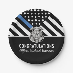 Plato De Papel Bandera de la Línea Azul de la Policía Felicitacio