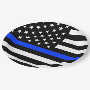 Plato De Papel Bandera de la policía delgada de la línea azul