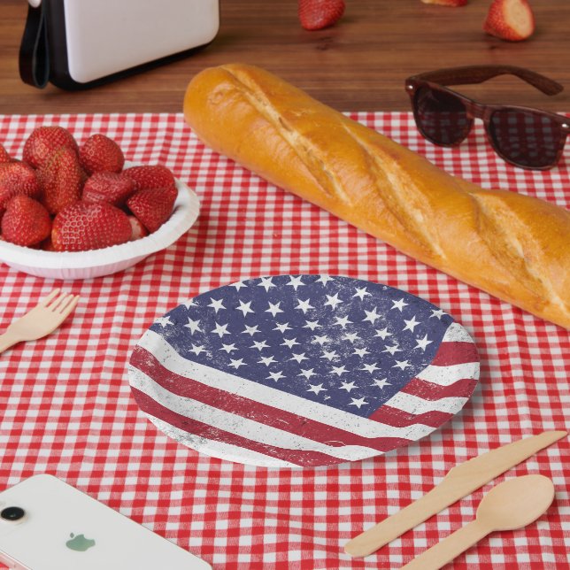 Plato De Papel Bandera de los Estados Unidos Patriótica Norteamer (Picnic)