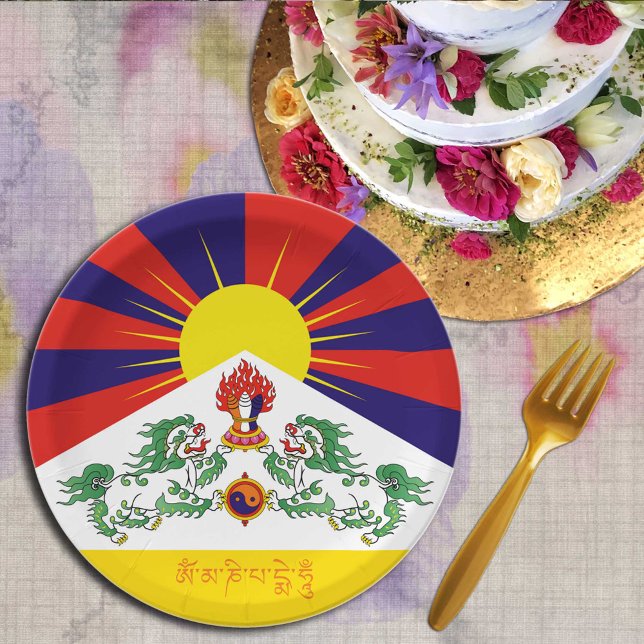 Plato De Papel Bandera de los Leones de Nieve y Tibet, mantra - L (Subido por el creador)