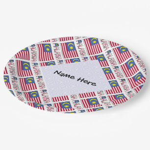 Plato De Papel Bandera de Malasia Tiled Negro Personalización