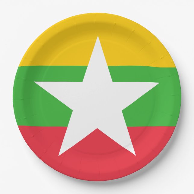 Plato De Papel Bandera de Myanmar (Birmania) (Anverso)