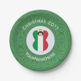 Plato De Papel Bandera de Navidad de Ángel Italiano Personalizada