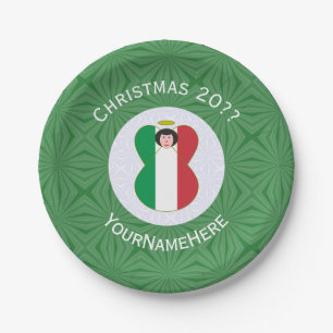 Plato De Papel Bandera de Navidad de Ángel Italiano Personalizada
