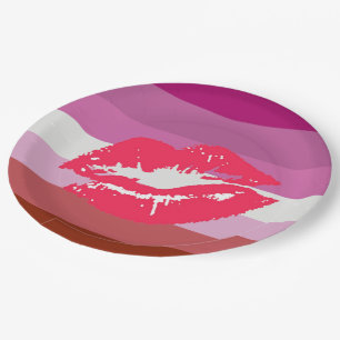 Plato De Papel Bandera de orgullo lesbiana con lápiz labial