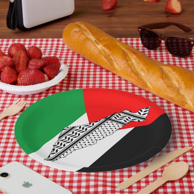 Plato De Papel Bandera de Palestina y mapa con el modelo de Keffi (Picnic)