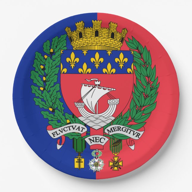 Plato De Papel Bandera de París, Francia (Anverso)