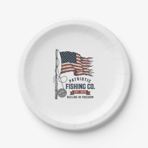 Plato De Papel Bandera de pesca patriótica vintage diseño vectori
