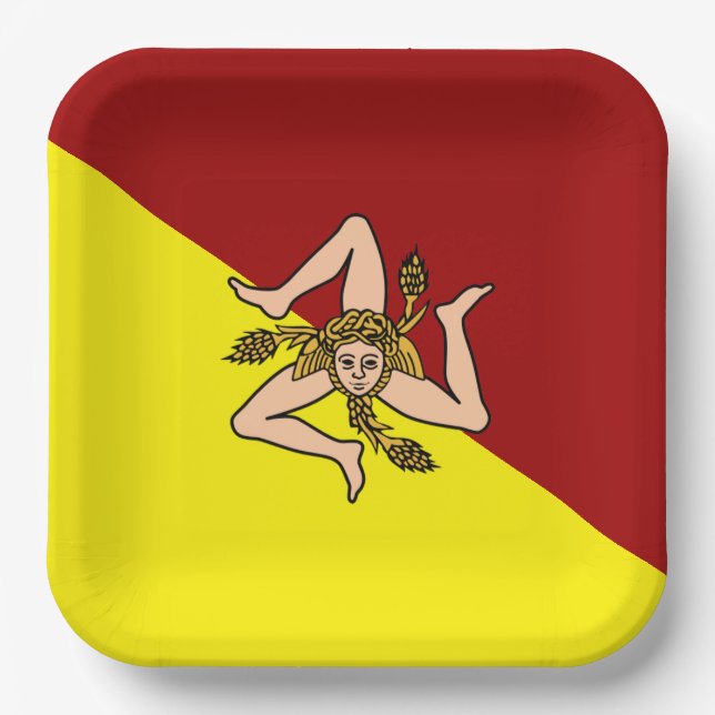 Plato De Papel Bandera de Sicilia (Italia) (Anverso)