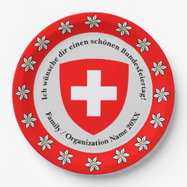 Plato De Papel Bandera de Suiza Edelweiss, Día Nacional Suizo