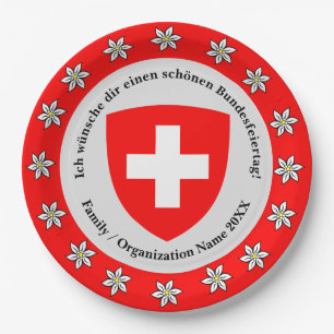 Plato De Papel Bandera de Suiza Edelweiss, Día Nacional Suizo