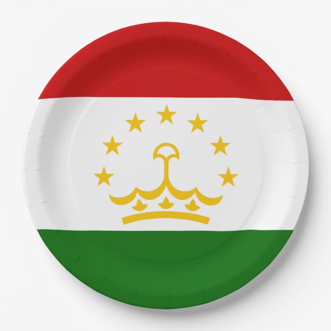 Plato De Papel Bandera de Tayikistán (tayiko) (República de Tayik (Anverso)