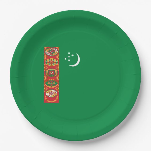 Plato De Papel Bandera de Turkmenistán (Turkmenistán) (Anverso)