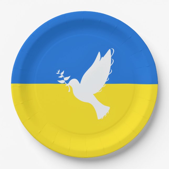 Plato De Papel Bandera de Ucrania - Paloma de paz - Libertad - Pa (Anverso)