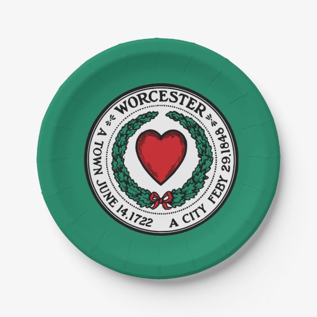 Plato De Papel Bandera de Worcester, Massachusetts (Anverso)
