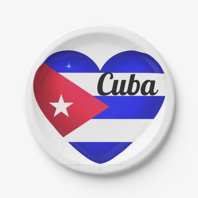 Plato De Papel Bandera del Corazón de Cuba (Anverso)