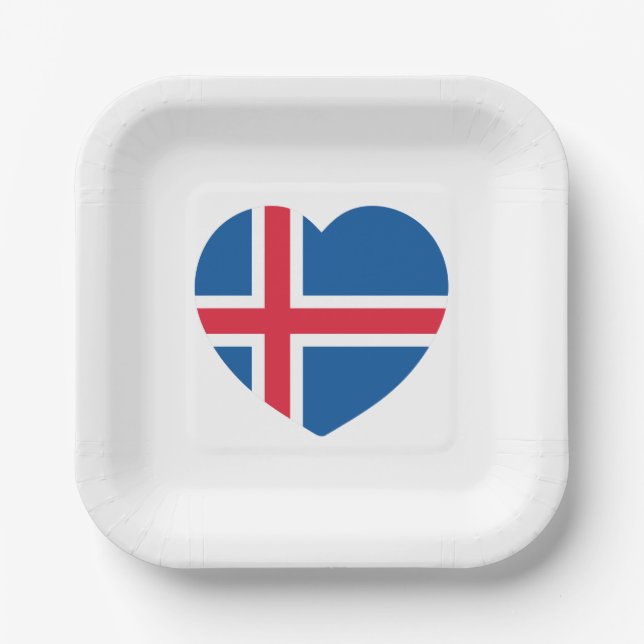 Plato De Papel Bandera del Corazón de Islandia (Anverso)