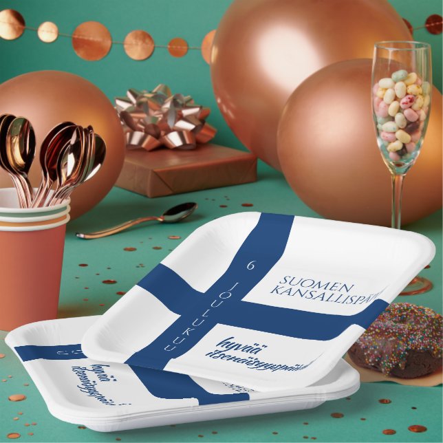 Plato De Papel Bandera del Día Nacional de Finlandia Suomen Kansa (Multi)