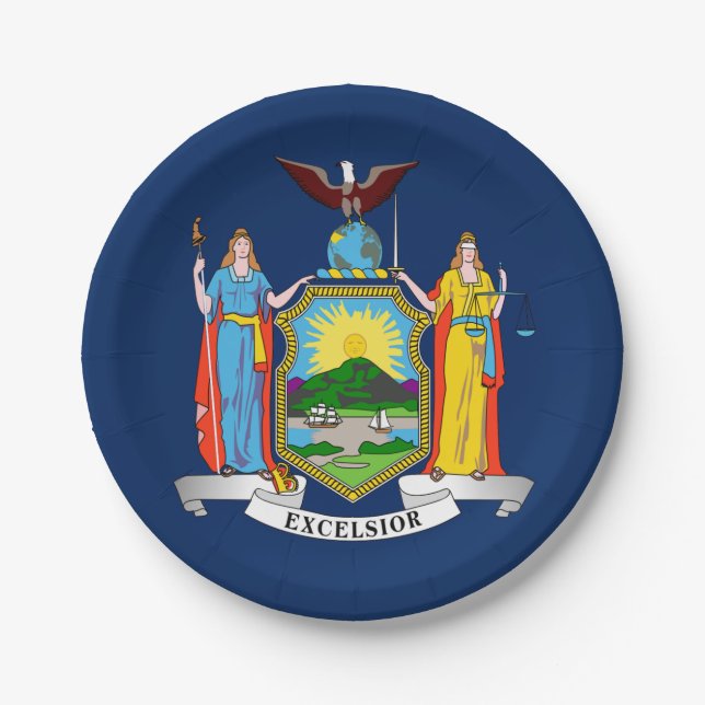 Plato De Papel Bandera del Estado de Nueva York (Anverso)