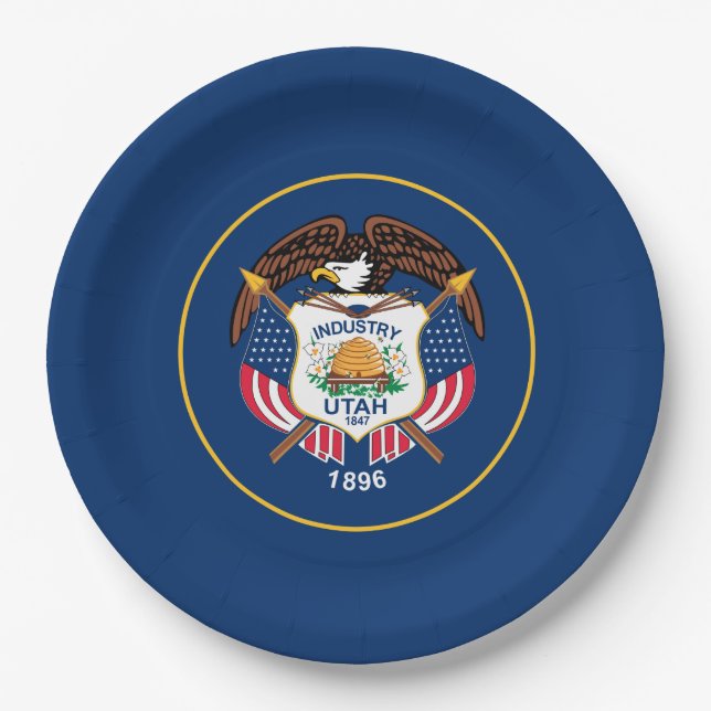 Plato De Papel Bandera del Estado de Utah (Anverso)