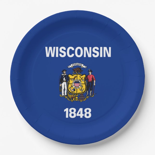 Plato De Papel Bandera del Estado de Wisconsin (Anverso)