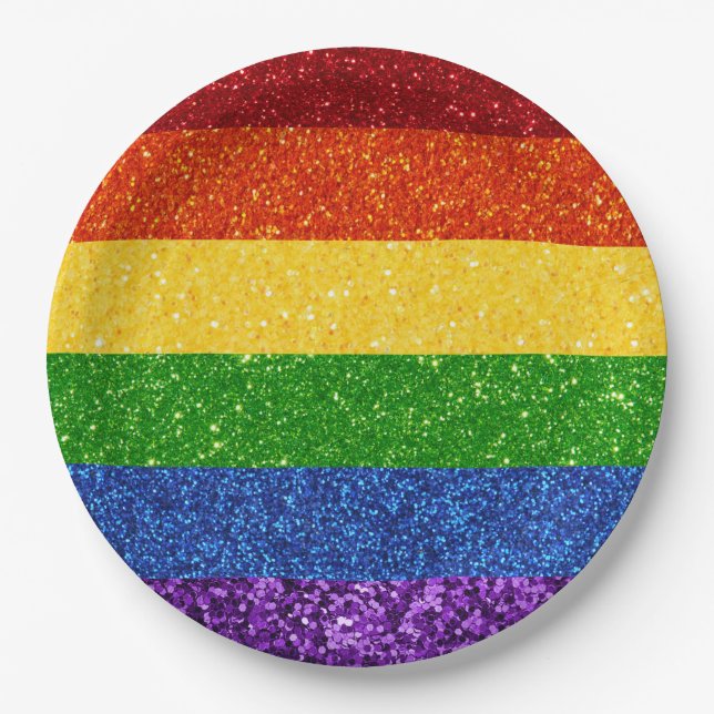 Plato De Papel Bandera del orgullo gay Purpurina LGBT (Anverso)
