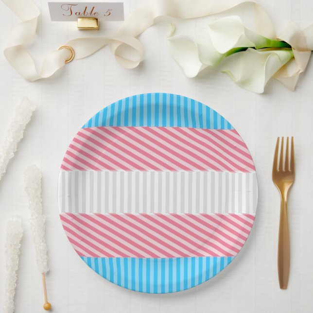 Plato De Papel Bandera del Orgullo Transgénero de Funky Boho Stri (Boda)