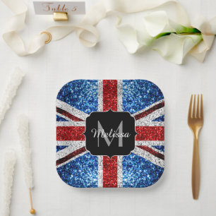 Plato De Papel Bandera del Reino Unido roja azul blanca con deste