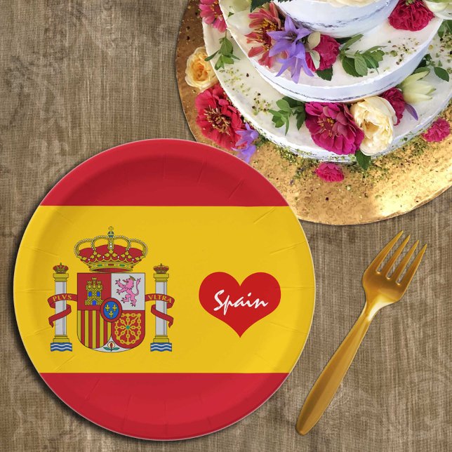 Plato De Papel Bandera española con corazón rojo - fanáticos de l (Subido por el creador)