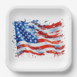 Plato De Papel Bandera estadounidense acuarela 4 de julio