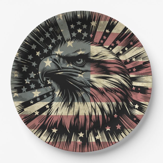 Plato De Papel Bandera estadounidense Bald Eagle Patriotic (Anverso)