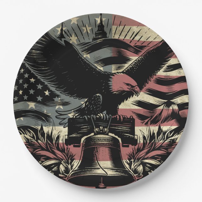 Plato De Papel Bandera estadounidense Bald Eagle Patriotic (Anverso)