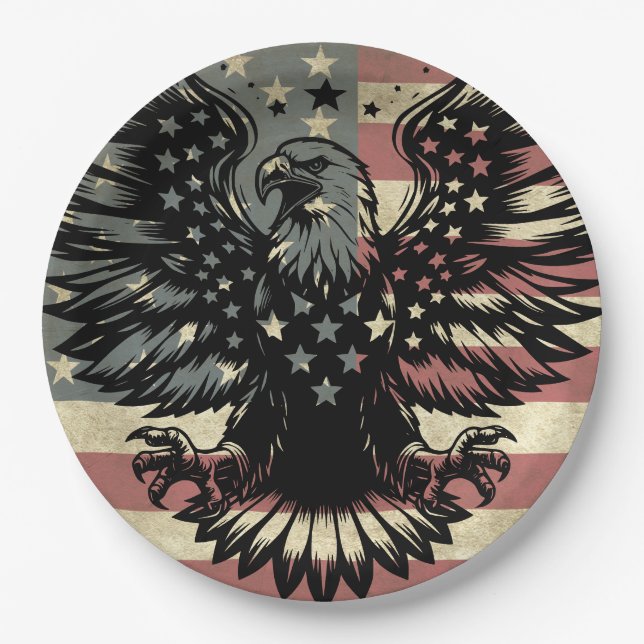 Plato De Papel Bandera estadounidense Bald Eagle Patriotic (Anverso)