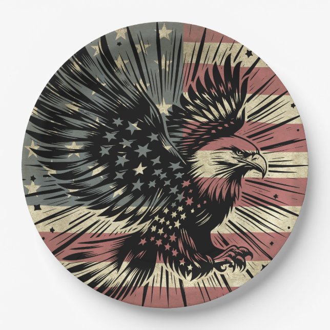 Plato De Papel Bandera estadounidense Bald Eagle Patriotic (Anverso)