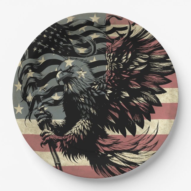 Plato De Papel Bandera estadounidense Bald Eagle Patriotic (Anverso)