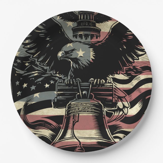 Plato De Papel Bandera estadounidense Bald Eagle Patriotic (Anverso)