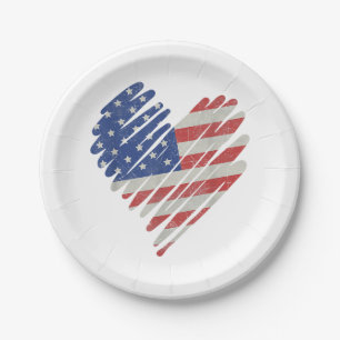 Plato De Papel Bandera estadounidense Corazón azul blanco rojo 4