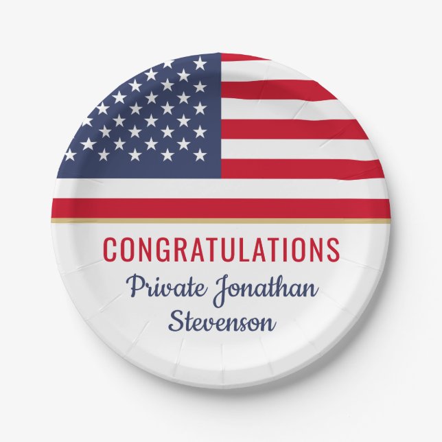 Plato De Papel Bandera estadounidense del Ejército Patriótico de  (Anverso)