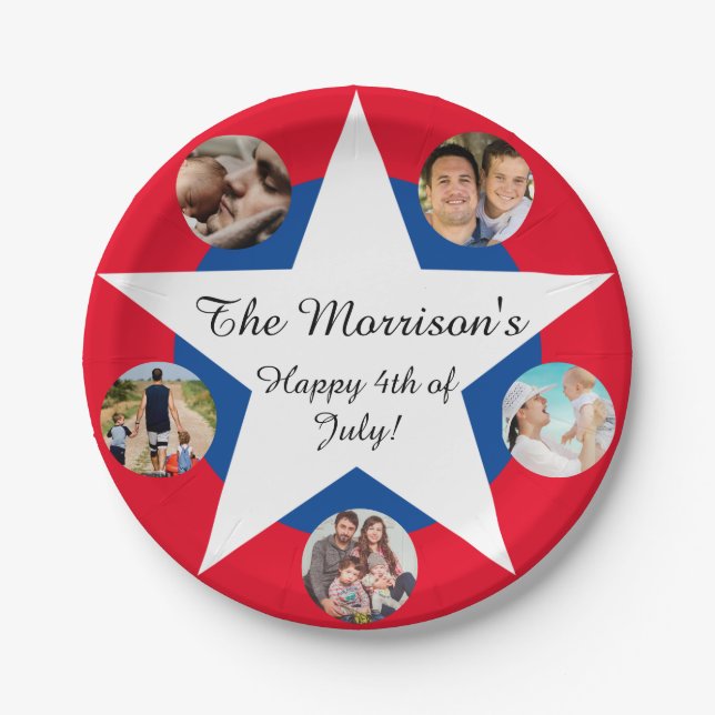 Plato De Papel Bandera estadounidense Día Nacional Pap rojo, azul (Anverso)