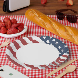 Plato De Papel Bandera estadounidense estresada con centro blanco
