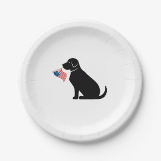 Plato De Papel Bandera estadounidense Patriótica Black Lab Dog Si