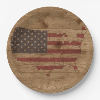 Plato De Papel Bandera estadounidense sobre madera rusa | Patriót