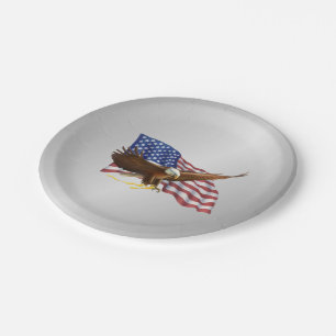Plato De Papel Bandera estadounidense y plata águila