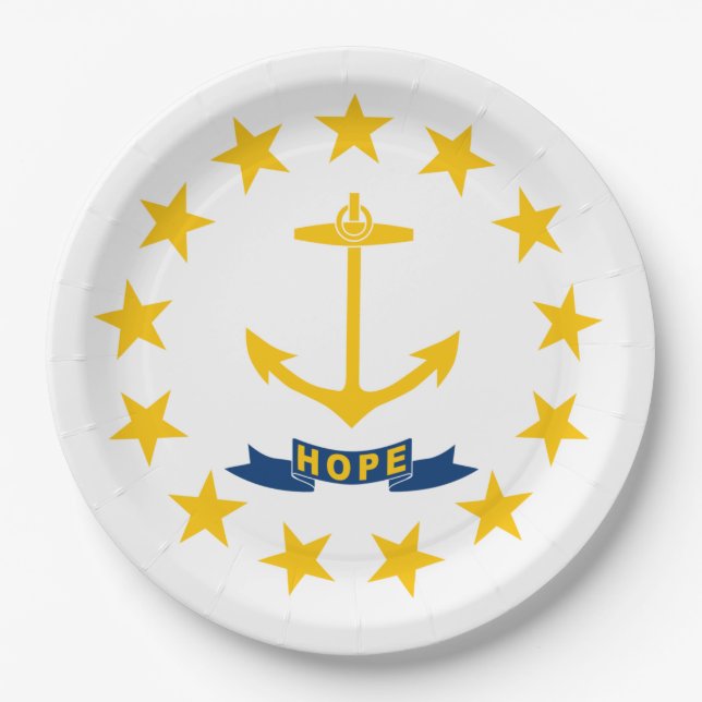 Plato De Papel Bandera estatal de la isla de Rhode (Anverso)