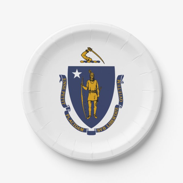 Plato De Papel Bandera estatal de Massachusetts (Anverso)