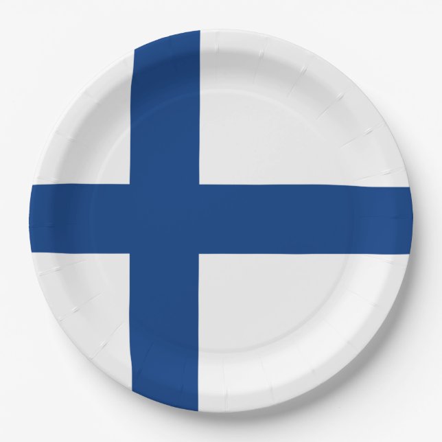 Plato De Papel Bandera finlandesa (Finlandia) (Anverso)
